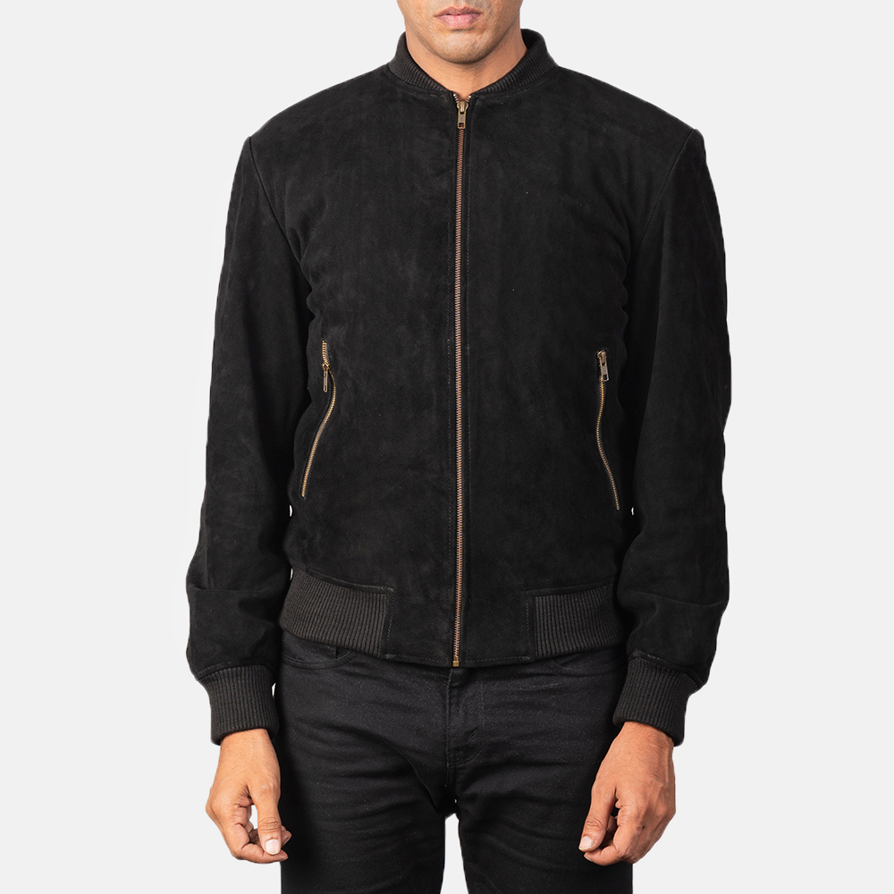 Mens black bomber outlet jacket gold zip